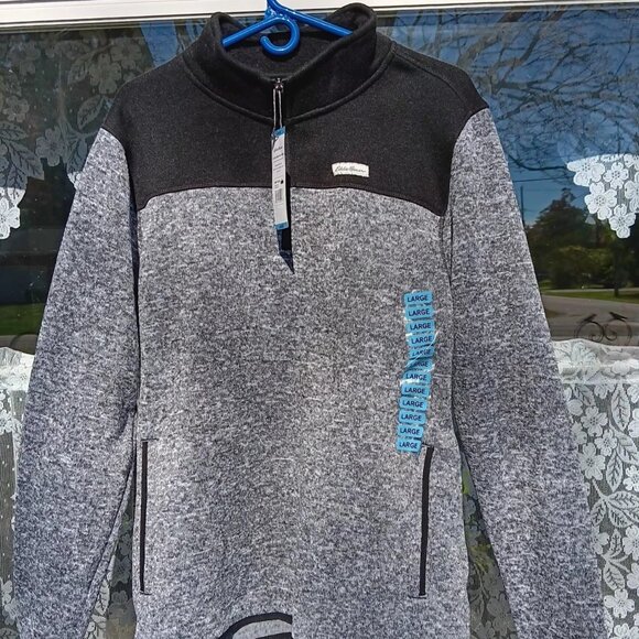 Eddie Bauer Fleece 1/4 Zip Sweater Fleece Men's Large Gray &black NOS - Picture 1 of 6